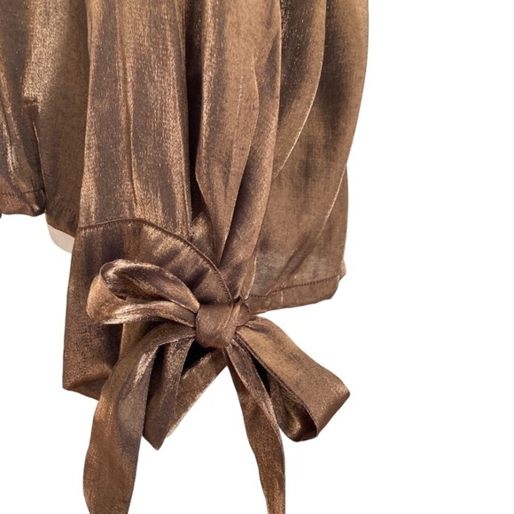 Allison New York Metallic Chiffon Smocked Long Tie bow Sleeve Blouse in Copper - Picture 5 of 9